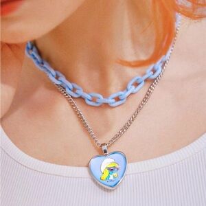 {NEW} ROMWE X The Smurfs Y2K Revival Cartoon Layered Chain Necklace